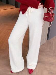 DAZY 女士蓬松直筒休闲裤，秋冬 - 米色 - 查看 9