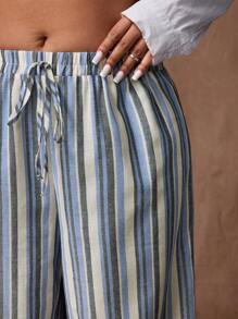 Rustia Fashionable Casual Striped Elastic Waist Wide Leg Pants Fall Cloth For Women - Multicolor - View 5
