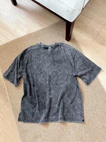 Manfinity VCAY 男士休闲短袖T恤，黑色，雪花印花，圆领，夏季 - 黑色 - 查看 2