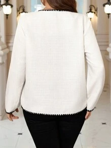 Miaspire Áo khoác viền màu thanh lịch cỡ lớn dành cho người đi làm - Màu be - Xem 2