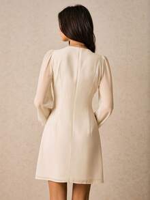 Poéselle Sukienka damska w jednolitym kolorze z dekoltem w serek i rękawami typu latarnia, z marszczeniami, elegancka