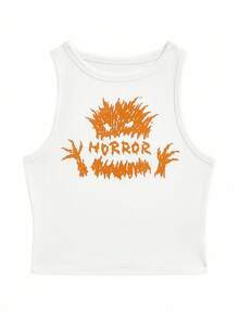 Shutterstock Y2Kool Women's Halloween Graffiti Illustration Print Fitted Tank Top Casual Stylish Collection New Year Cotton - Apricot - View 2