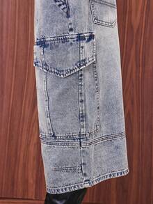 COUREZ Low Rise Longline Cargo Jorts With Washed Seams /Y2K Streetwear Back To School  Summer Spring Casual - Blue - View 6