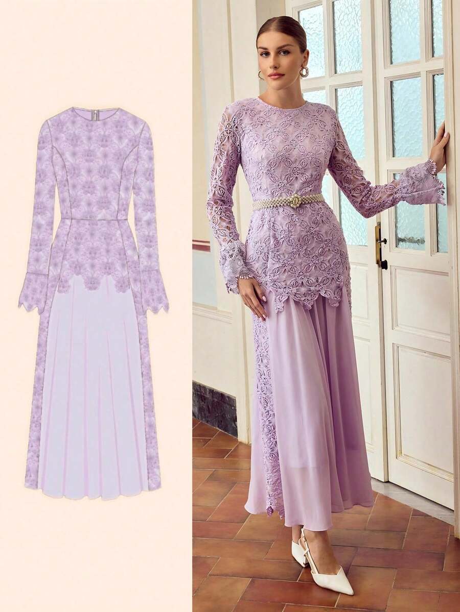 ZEYLAH Váy dài tay thanh lịch dành cho nữ - Màu tím - Xem 1