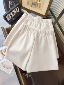 SHEIN Franclia Quần short ngắn cao cấp thiết kế nút, Thu/Đông - Màu be - Xem 6