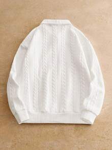 HIMLAND Men's Casual Loose Fit Jacquard Zip-Up Polo Sweatshirt, Autumn