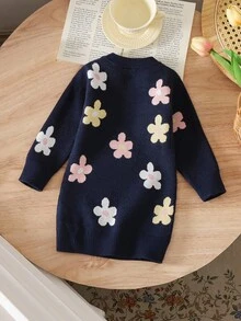 Round Neck Long Sleeve Floral Jacquard Dress, Versatile For Outdoor And Indoor Wear Baby Girls Winter Clothes Baby Girls Fall Clothes Baby Girl Fall Outfits - Black - View 2