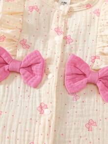 SHEIN Bộ đồ liền thân xuân/thu cho bé gái sơ sinh, phong cách công chúa, cotton mềm mại, họa tiết nơ dễ thương, thoải mái - Màu tím - Xem 8