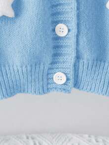 SHEIN Playful Pals Young Girl Fashionable Casual Cute Sweet 3D Star Cardigan Girls Blue Cardigan With Stars Girls Star Cardigan Baby Blue Cardigan Kids Blue Sweater Toddler Girl Blue Cardigan Fall Winter