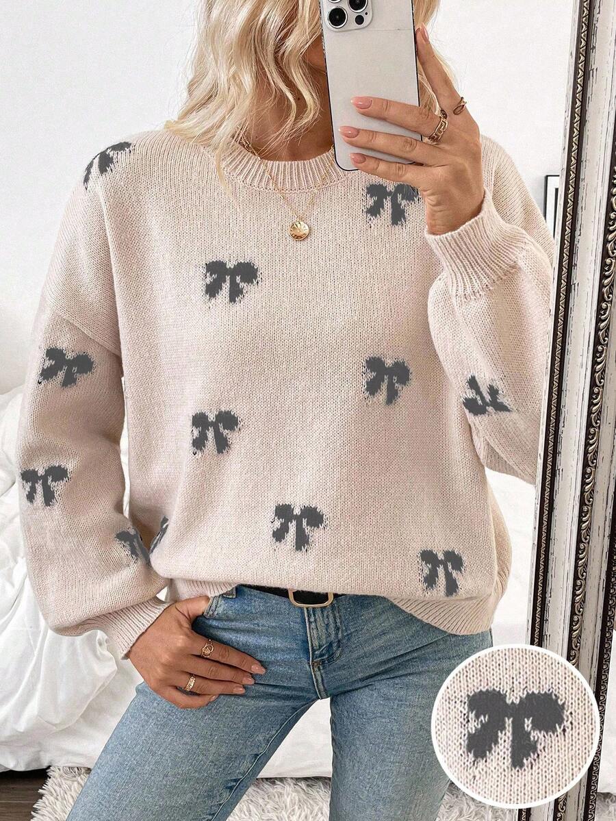 EMERY ROSE Autumn/Winter New Blogger Same Style Fashionable Design Youthful Casual Bow Pullover Sweater Fall Cloth For Women