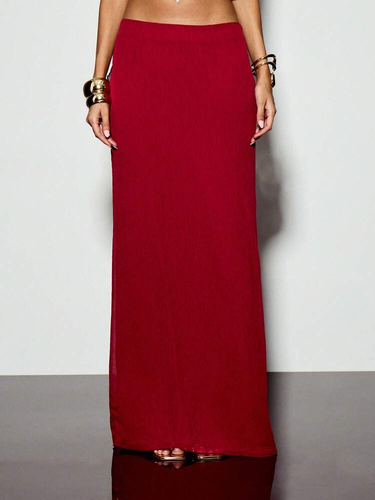 KIZN Elegant Chiffon Flowing Maxi Skirt With Ruffle Detail