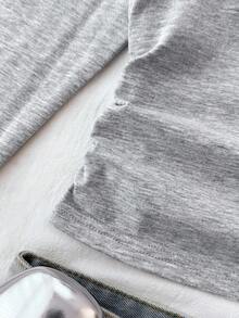 قميص تريكو بنات المراهقات بلون أحادي بطراز BM، رقبة دائرية، بلوزة بفيونكة وتصميم تباين اللون، مطرز على الخصر، تصميم مجمع، أكمام طويلة، ملابس صيفية أساسية وكاجوال