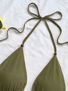 Soleia Váy ngắn hở lưng buộc dây cổ chữ V sâu gợi cảm dành cho nữ, dáng ôm sát, thích hợp cho tiệc tùng, hẹn hò, trà chiều, kỳ nghỉ hè trên bãi biển gợi cảm và thời trang - Màu xanh Ô liu - Xem 3