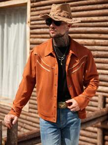 Manfinity Nomadique Men's Fashionable Retro Suede Jacket, Brown-Red Color Western Jacket , Fall - Rust Brown - View 5