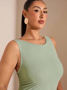 SHEIN BAE Plus Size Women Sleeveless Mesh Dress, Spring/Summer - Mint Green - View 7