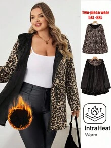 SHEIN CURVE+ معطف نسائي بحجم كبير ذو لون أحادي بسيط وكاجوال، طباعة نمر بحجم كبير، طباعة حيوانات بحجم كبير، معطف نمر بحجم كبير، معطف طباعة حيوانات بحجم كبير، معاطف بحجم كبير للنساء، ملابس خريف، شتاء، CURVE PLUS - متعدد الألوان - مشاهدة 1