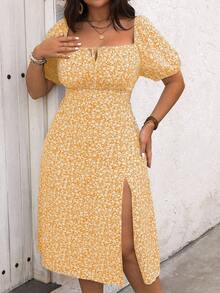 SHEIN Clasi Đầm Maxi xẻ cao họa tiết hoa thời trang dành cho nữ cỡ lớn - Nhiều màu - Xem 3