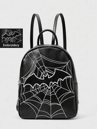 Goth 1 pieza Mochila gótica vintage oscura bordada con murciélago, Halloween