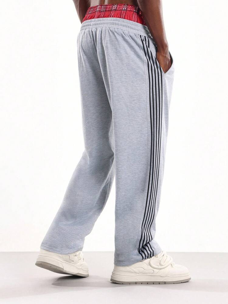 Heathered Grey Sweatpants With Side Stripes