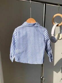 1 件年轻男孩休闲蓝白条纹长袖衬衫，基本款上衣适合生日派对、聚会、表演、婚礼、洗礼、返校、旅行、运动、春夏秋冬 - 彩色 - 查看 2