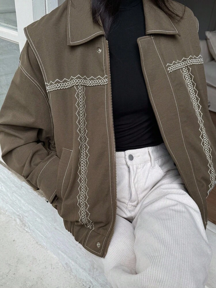 Women's Loose Fit Lapel Decorative Design Casual Street Style Jacket