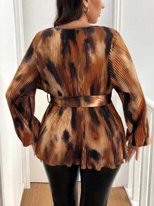 Vionelle 大码系带长袖简约休闲衬衫荷叶边上衣 - 彩色 - 查看 2