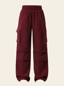 Tween Girls Casual Printed Hoodie & Cargo Pants Set - Burgundy - View 6