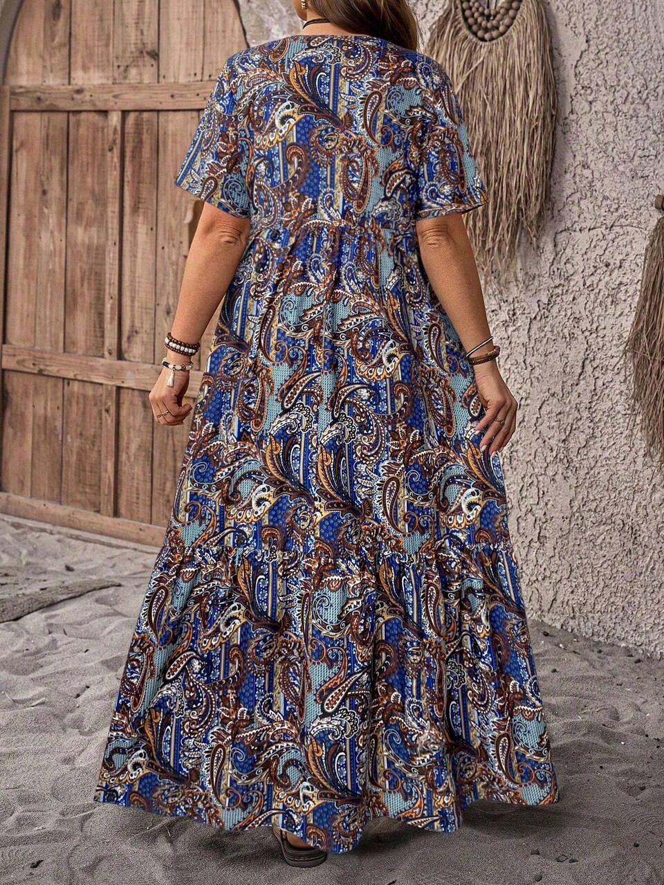Plus Size V-Neck Plant Print Loose Casual Long Dress,Country Casual Vacation Outfits Woman,Simple And Fashionable For Everyday Wear,Summer Tops Women,Summer Outfits For Women