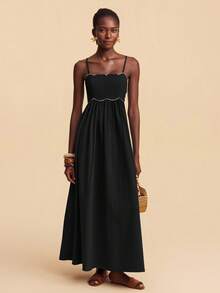 Travachic 女式刺绣无袖连衣裙，配撞色饰边 - 黑色 - 查看 3