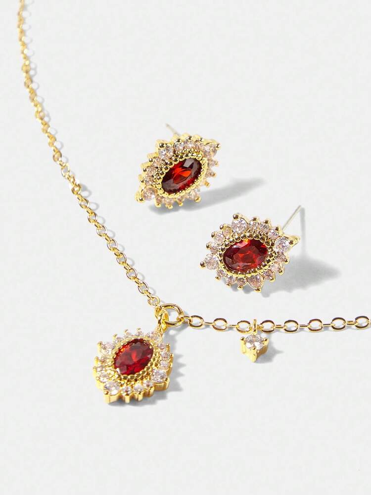 Juego de joyas elegante enchapado en oro de 18K con cristales