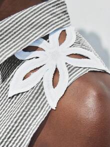 Maija 2025秋冬条纹单排扣收腰碎花镂空口袋休闲无袖衬衫裙，现代优雅都市浪漫端庄简约复古风格，适合婚礼嘉宾、生日、万圣节、商务休闲、办公室、约会、派对、圣诞节、新年 - 黑色 - 查看 8