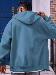 Manfinity Dauomo Sweatshirt Hoodie Lengan Panjang Pria Warna Polos Kasual Serbaguna untuk Sehari-hari, Musim Gugur - Teal Blue - View 3