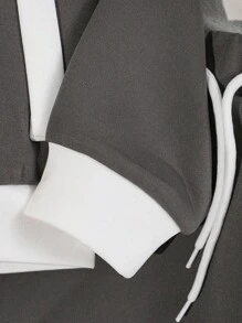SHEIN Bộ áo khoác thể thao thường ngày phối màu tương phản dành cho bé gái, thích hợp cho hoạt động ngoài trời và đi học. - Xám - Xem 5
