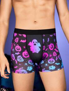 Notgurli 万圣节 3D 数码印花蜘蛛、蝙蝠、南瓜、幽灵舒适平角内裤 - 彩色 - 查看 3
