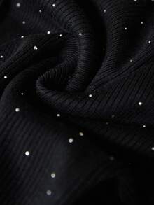 Chiquease 欧美风圆领开衩水钻缀饰长袖女式毛衣裙 - 黑色 - 查看 2