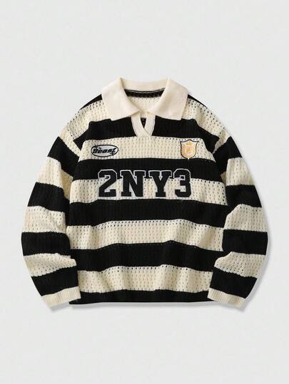 Prep Suéter bordado con rayas rosas para hombre, adecuado para el Día de San Valentín, otoño e invierno