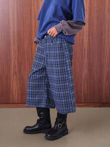 COUREZ Low Rise Longline Check Shorts /Y2K Going Out Outfits  Women Clothes  Clothes Spring Clothes Back To School Wide Leg Pants - Navy Blue - View 5