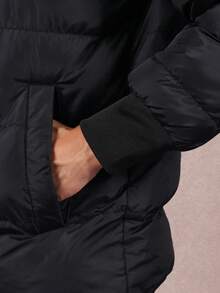 SUMWON Winter Puffer Jacket Quilted Hooded Bomber Style With Zip Pockets Ribbed Cuffs Insulated Down Alternative Coat For Cold Weather - Black - View 6