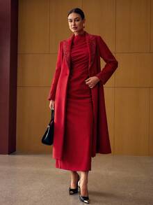 MOTF PREMIUM WOOL SEQUIN BEADED EMBROIDERY PANEL PEAK COLLAR SLANT POCKET OVERCOAT