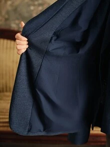 Anewsta Women's Elegant Navy Blue Floral Summer Dining Suit,Modern Beaded Embroidery Waist Cinched Blazer Jacket And Flared Pants,High-End Commuting Set - Navy Blue - View 8