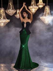 Glamrae Elegante, romántico, sexy, de moda, de tela de punto que se ajusta al Body, sin tirantes, que ciñe la cintura, con cola de sirena, espalda ajustable con lazada cruzada, adecuado para fiesta de cumpleaños, cita nocturna, boda, gala formal, vestido de noche formal