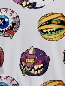 MADBALLS X SHEIN 男士卡通眼球图案圆领短袖T恤 - 白色 - 查看 3