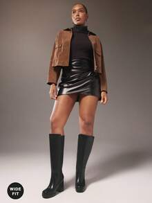 SHUZIA 女士时尚舒适宽筒粗跟及膝靴