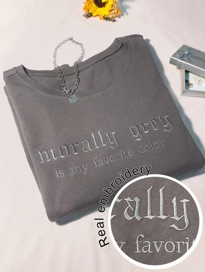 INAWLY Fashionable Street Style Vintage Slogan Embroidered Cotton Plus Size Round Neck T-Shirt For Women