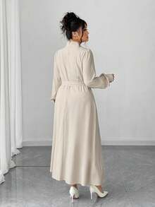 Elenzga Plus Size Women Elegant Long Sleeve Bowknot A-Line Dress, Autumn/Winter Fall Cloth For Women - Yellow - View 2