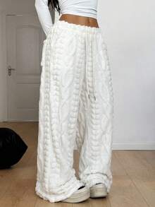 Coolane 女式米色仿皮草内衬抽绳保暖裤，秋冬 - 米色 - 查看 5