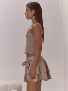 MUSERA Bow Detail Adjustable Strap Ruched Cup Cinched Cami Top Classy Sexy Cute Night Out Occasion Vacation Autumn Layered  Party Fall Summer Spring Holiday - Brown - View 4