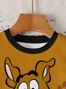 SCOOBY-DOO X SHEIN Young Boy Casual Cartoon Dog & Letter Print Contrast Neck Short Sleeve T-Shirt, Summer - White - View 4