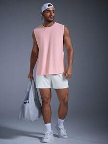 DRIFTMERE 2025 男士时尚休闲宽松圆领无袖嘻哈街头风背心 - 淺粉色 - 查看 3