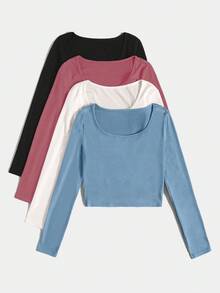 EURMUSE Multi-Color Versatile Layering Knit T-Shirt - Multicolor - View 3